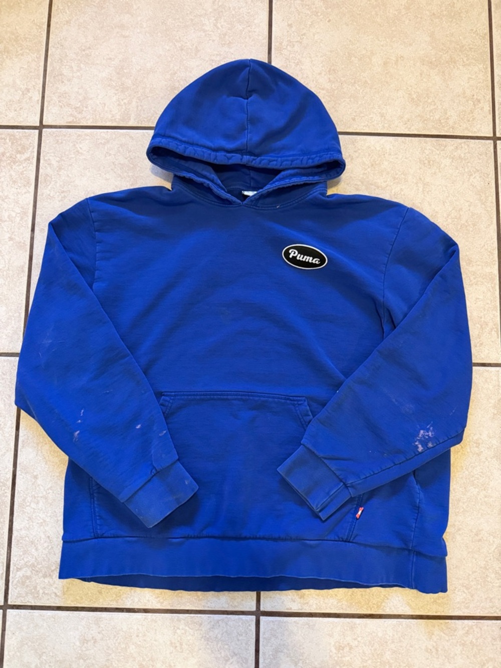 Puma Royal Blue Pullover Hoodie with Logo Patch distressed